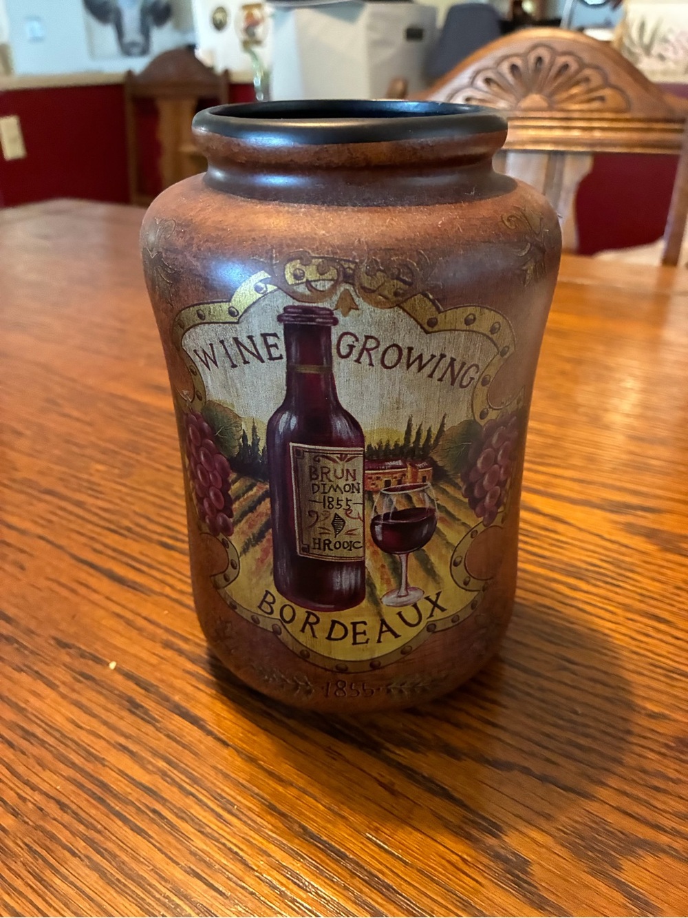 Decorative Ceramic Vase in Brown - Wine Growing Bordeaux Motif